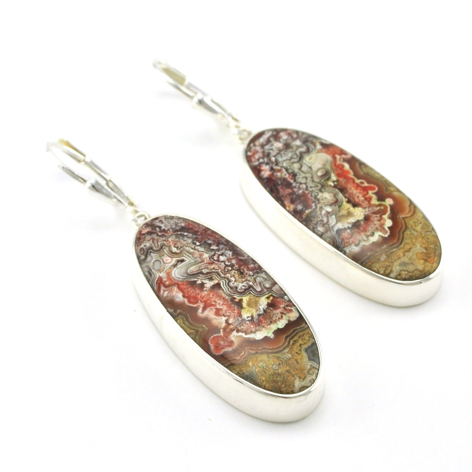Full View Sterling Silver Crazy Lace Agate Oval Earrings
