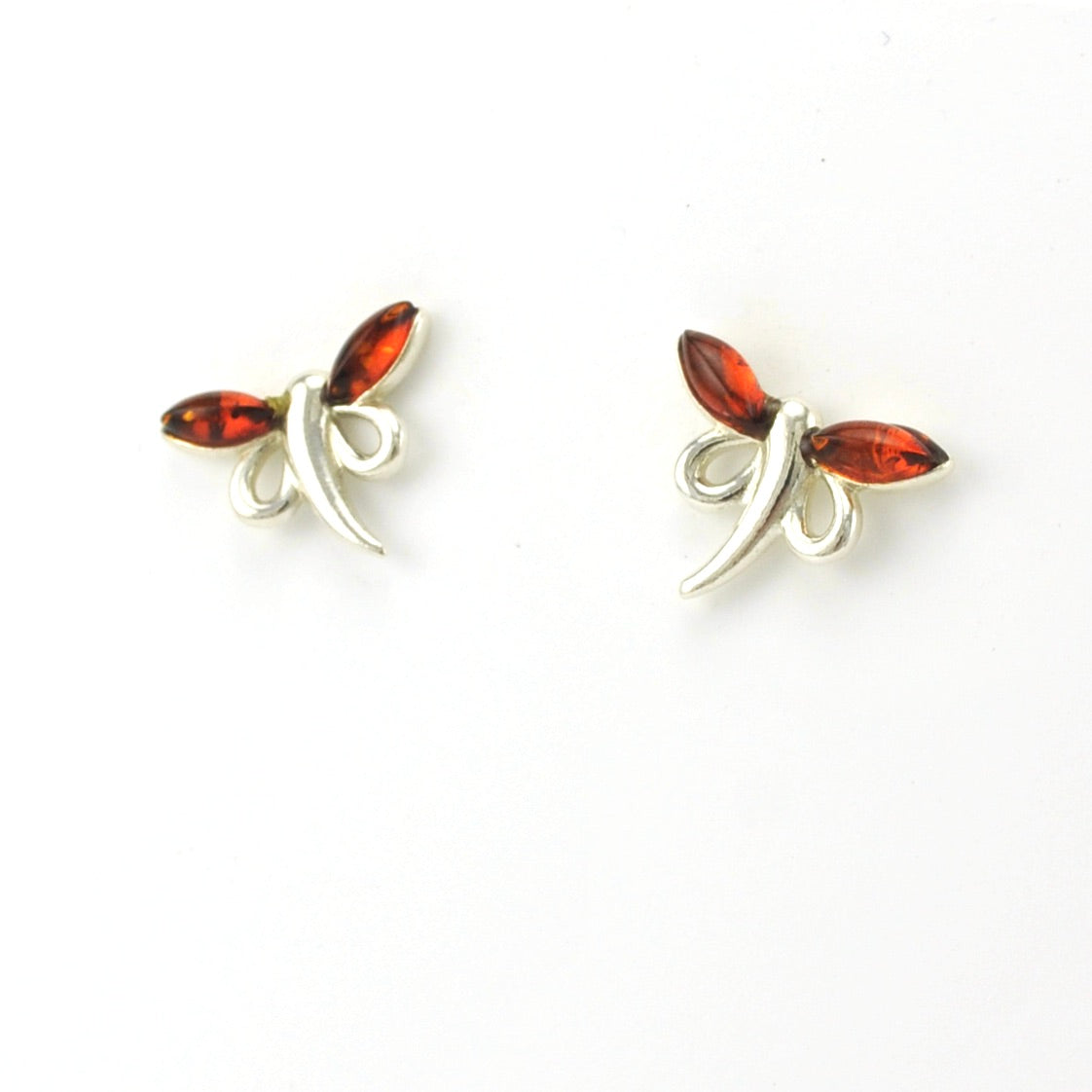Sterling Silver Amber Dragonfly Post Earrings