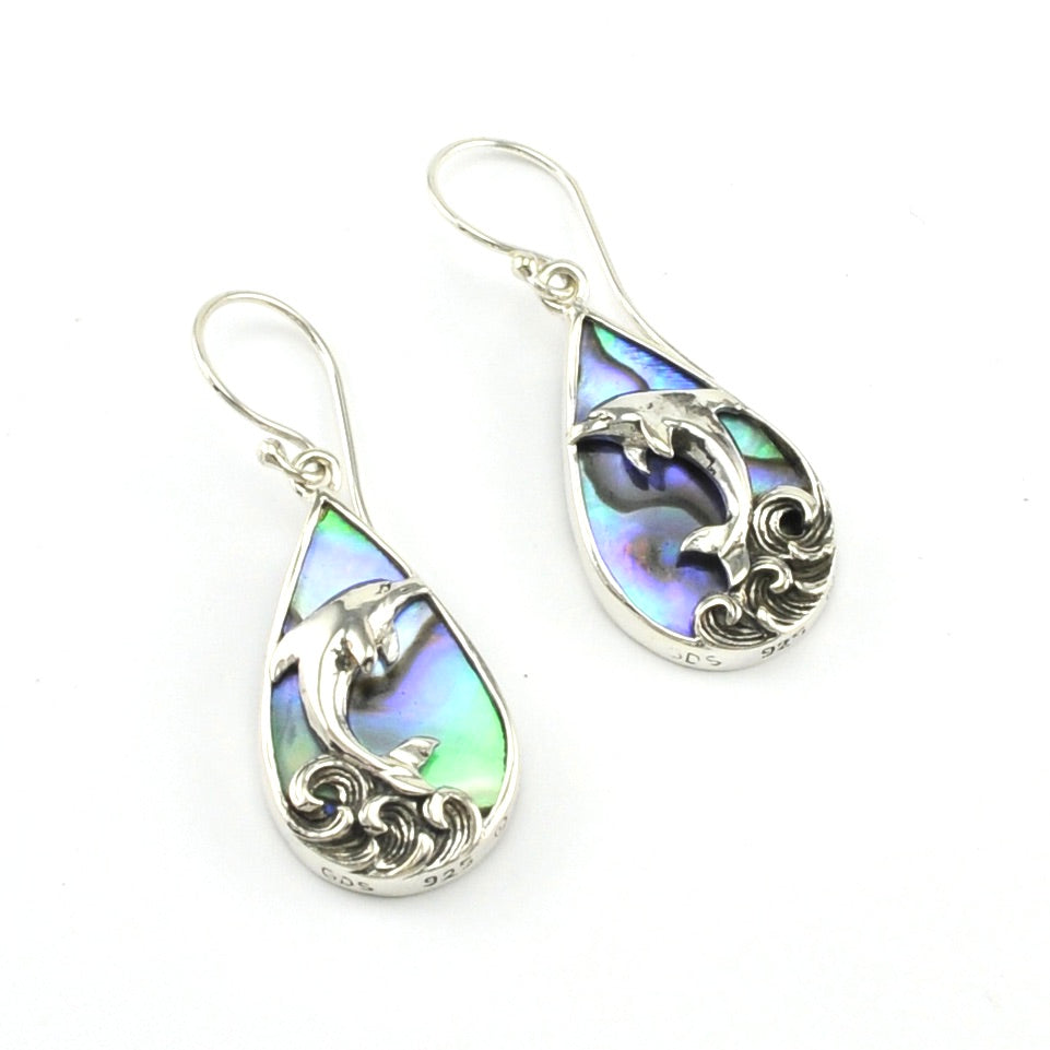 Sterling Silver Abalone Dolphin Earrings