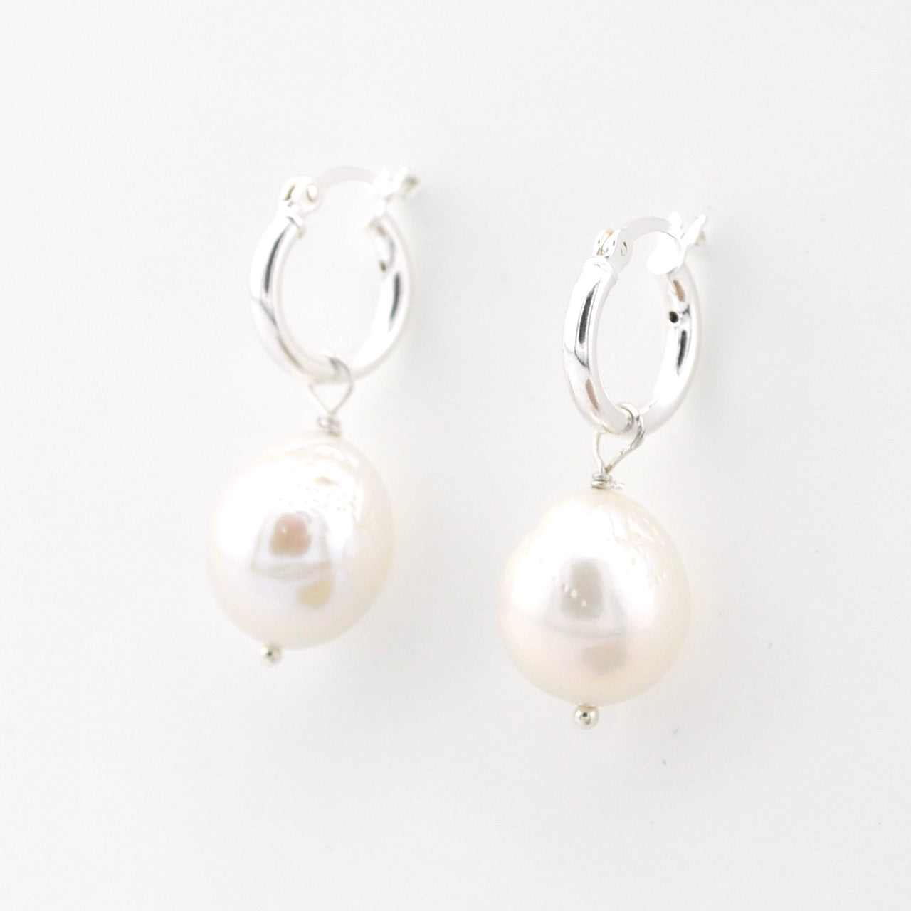 Sterling Silver Baroque Pearl Huggie Earrings