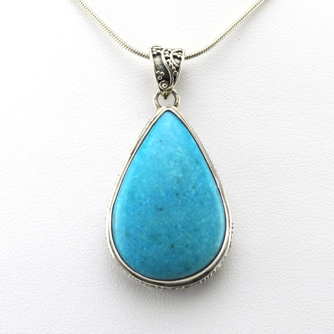 Alternate View Silver Arizona Turquoise 20x30mm Tear Bali Pendant