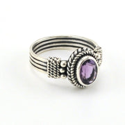 Side View Sterling Silver Amethyst 6x8mm Oval Bali Ring