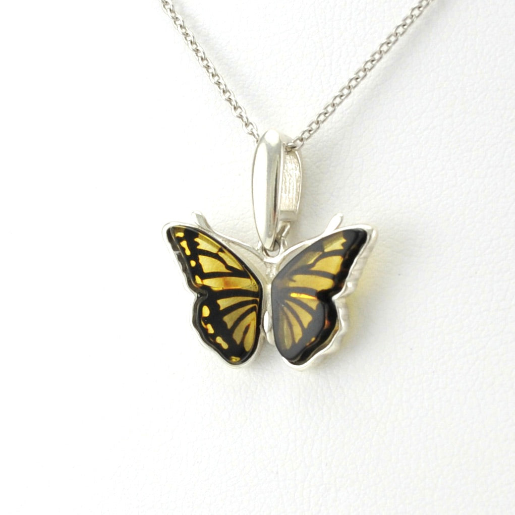 Side View Sterling Silver Amber Butterfly Necklace