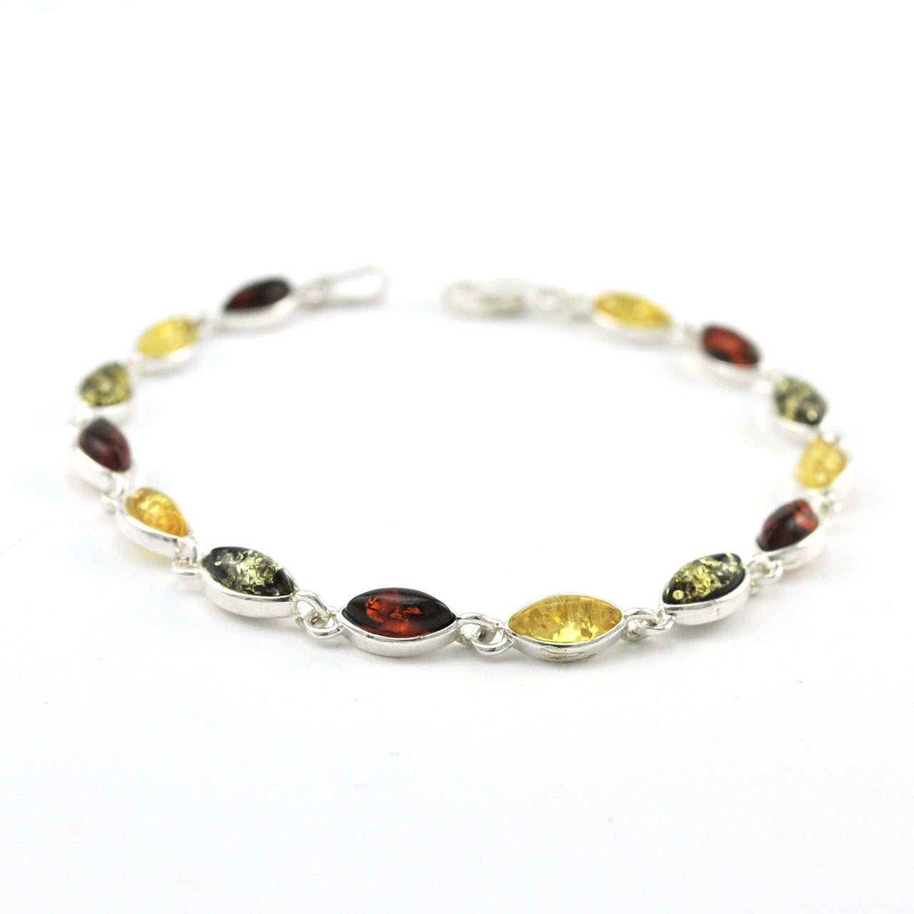 Sterling Silver Multicolored Amber Marquise Link Bracelet