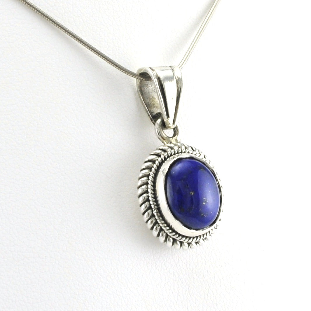 Side View Sterling Silver Lapis 10x12mm Oval Pendant