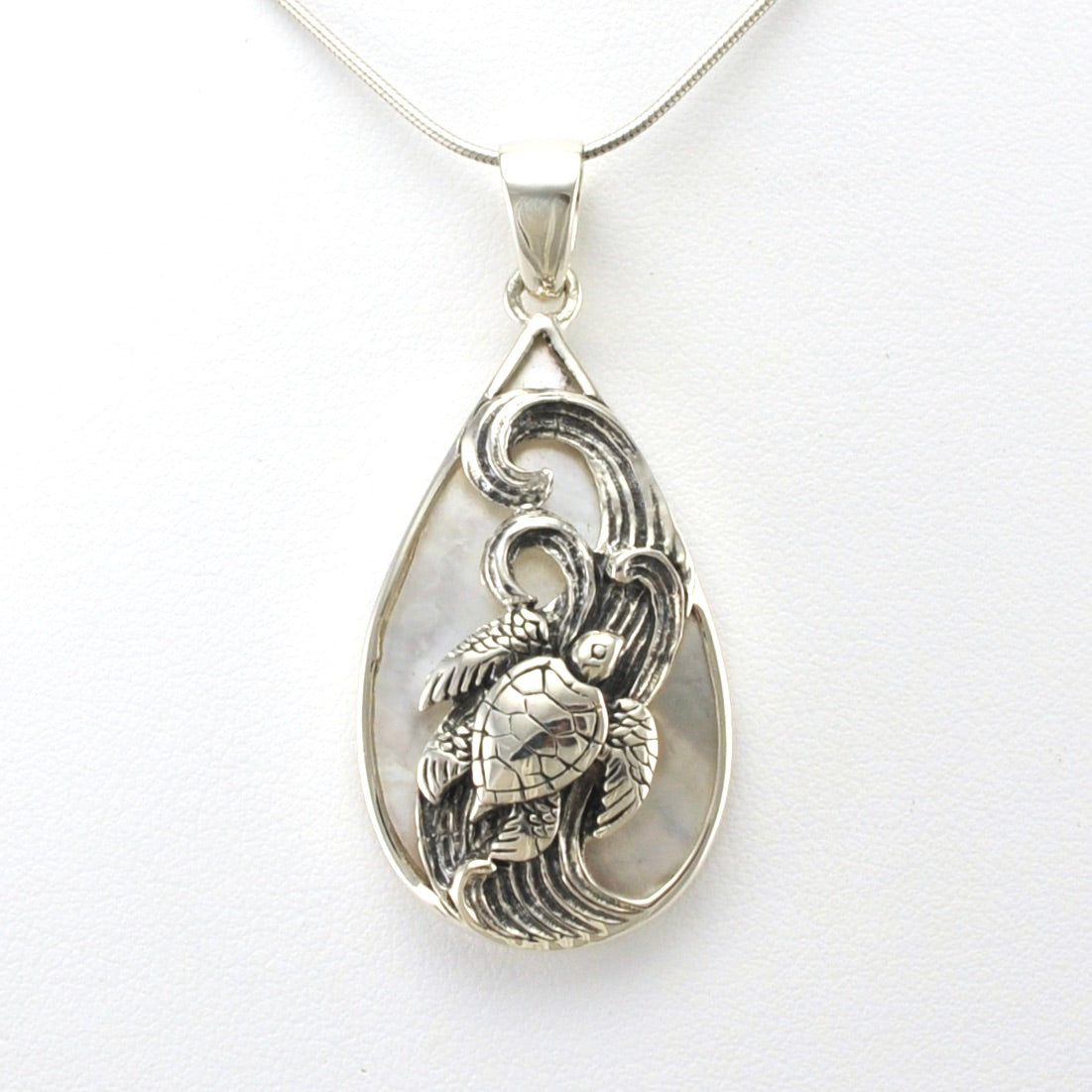 Alt View Sterling Silver Mother of Pearl Tear Sea Turtle Pendant