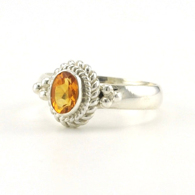 Side View Sterling Silver Citrine 4x6mm Oval Ring
