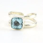 Sterling Silver Blue Topaz Square Adjustable Ring