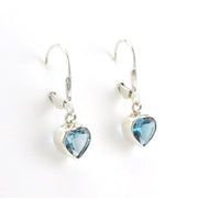 Side View Sterling Silver Blue Topaz 7mm Heart Dangle Earrings