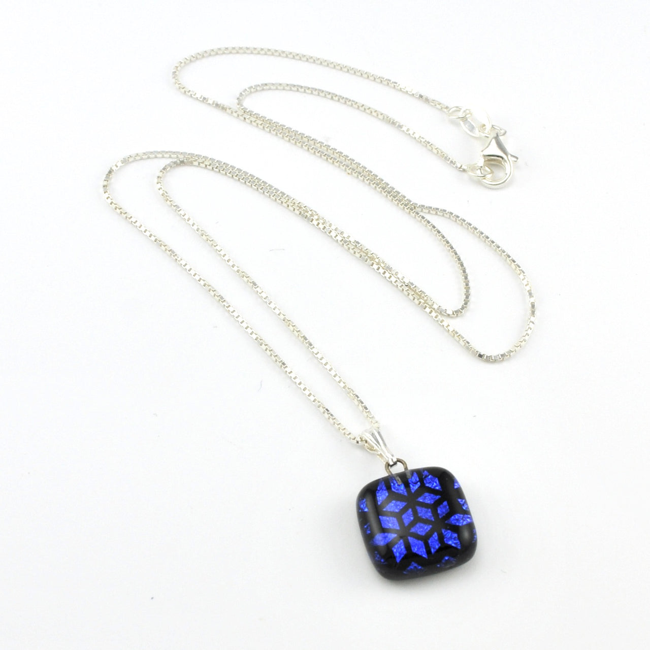 Glass Dimensional Blue Charm Necklace