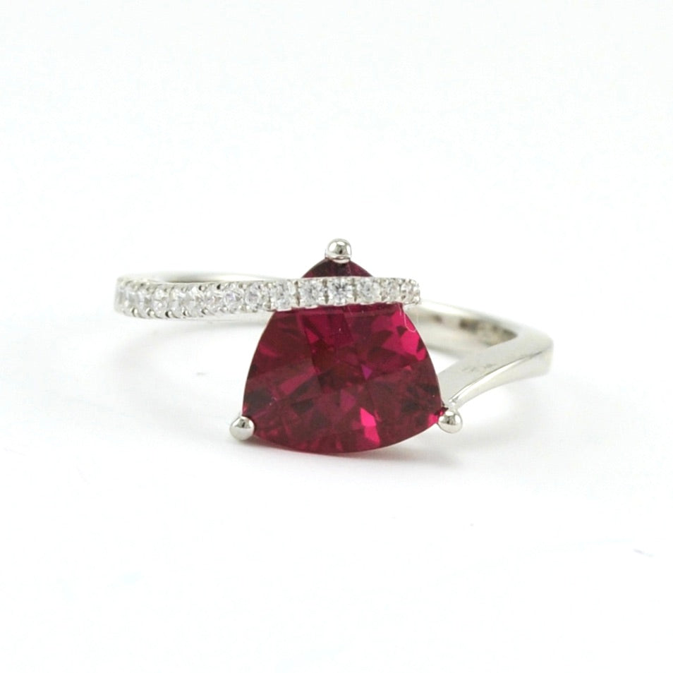 Sterling Silver Created Ruby 4ct Trillion CZ Ring