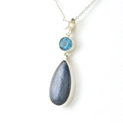 Side View Sterling Silver Blue Topaz Kyanite Necklace