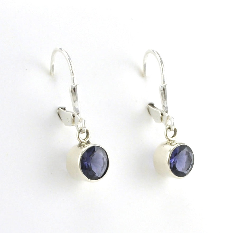 Side View Sterling Silver Iolite 6mm Round Dangle Earrings