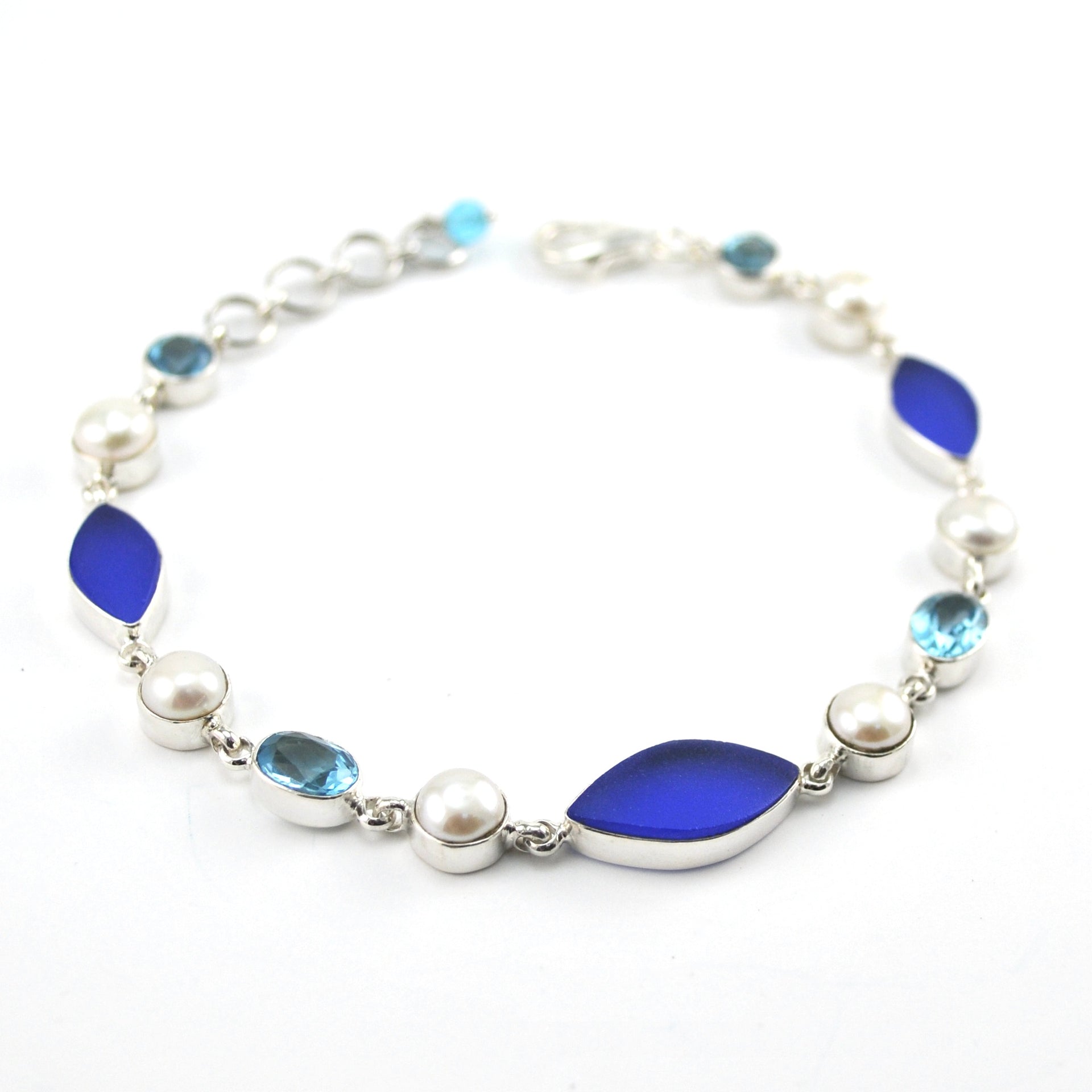 Alternate View Silver Cobalt Sea Glass Blue Topaz Pearl Bracelet