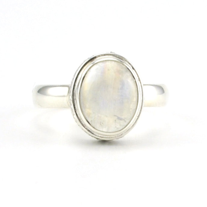 Alt View Sterling Silver Moonstone 8x10mm Oval Bali Ring