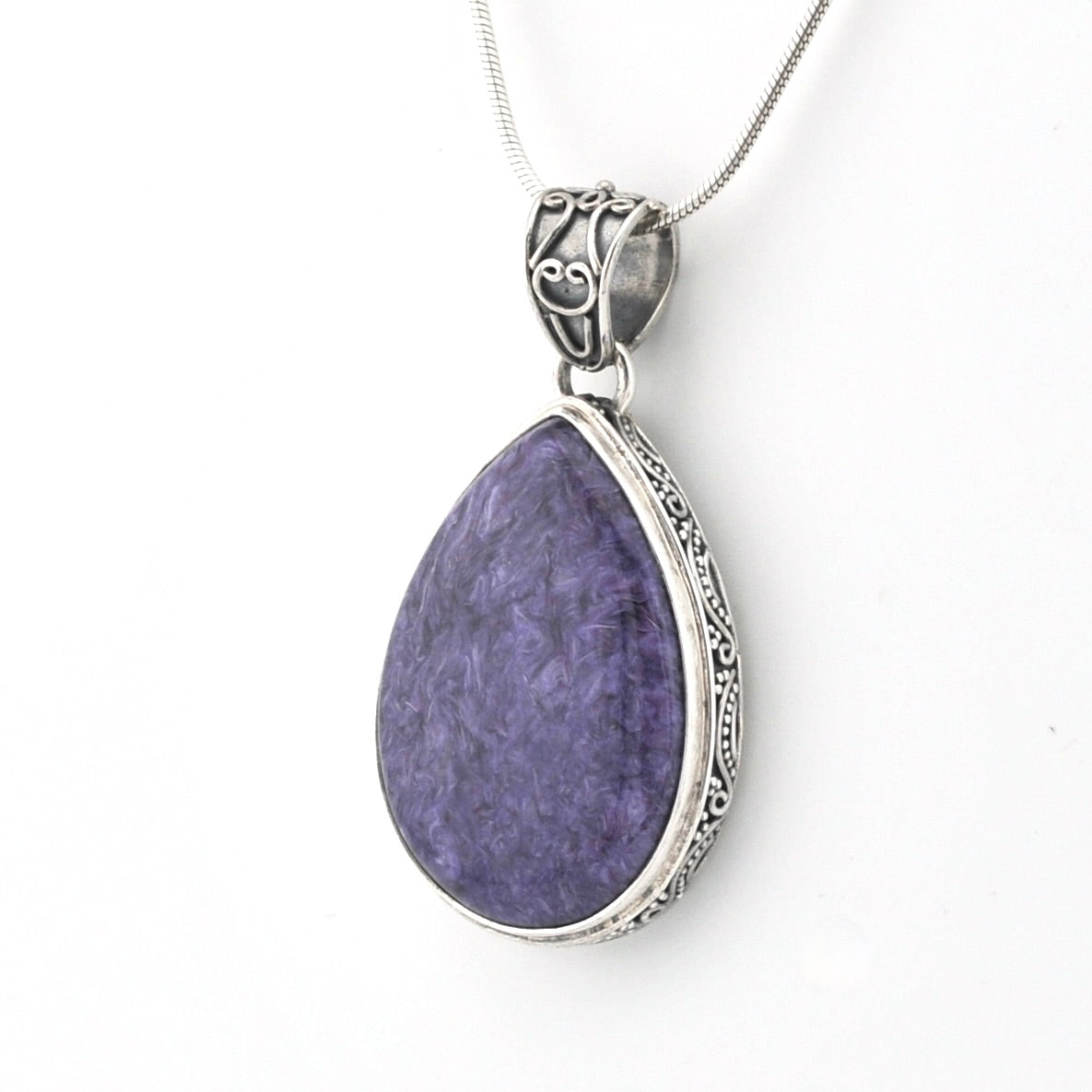 Sterling Silver Charoite 22x30mm Tear Pendant