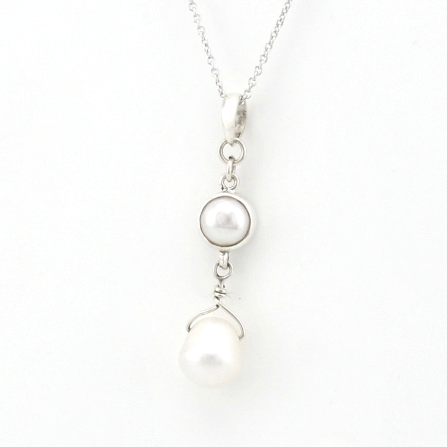 Sterling Silver Pearl with Drop Necklace