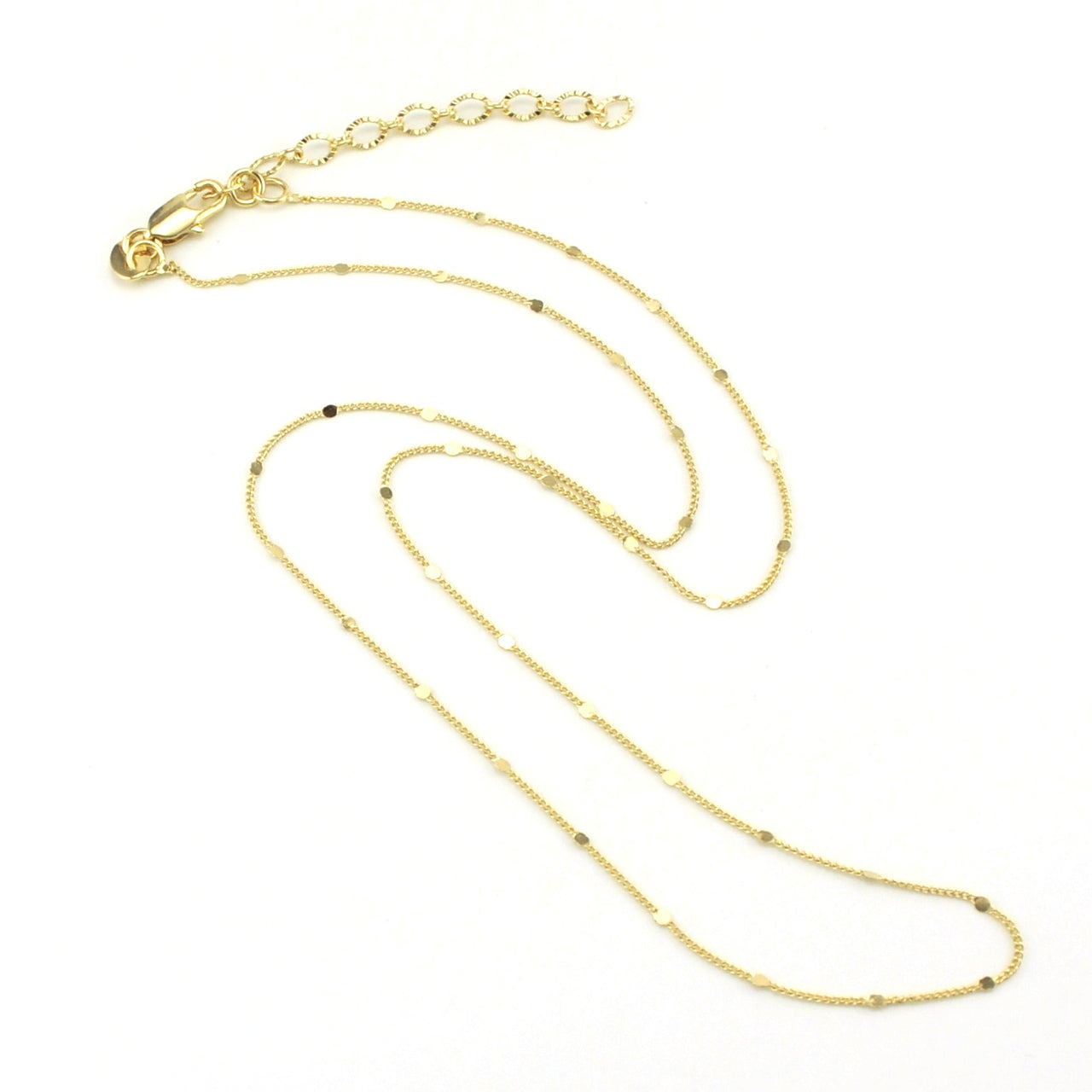 18k Gold Fill 18 Inch 1mm Curb Chain with Pressed Details and Extender