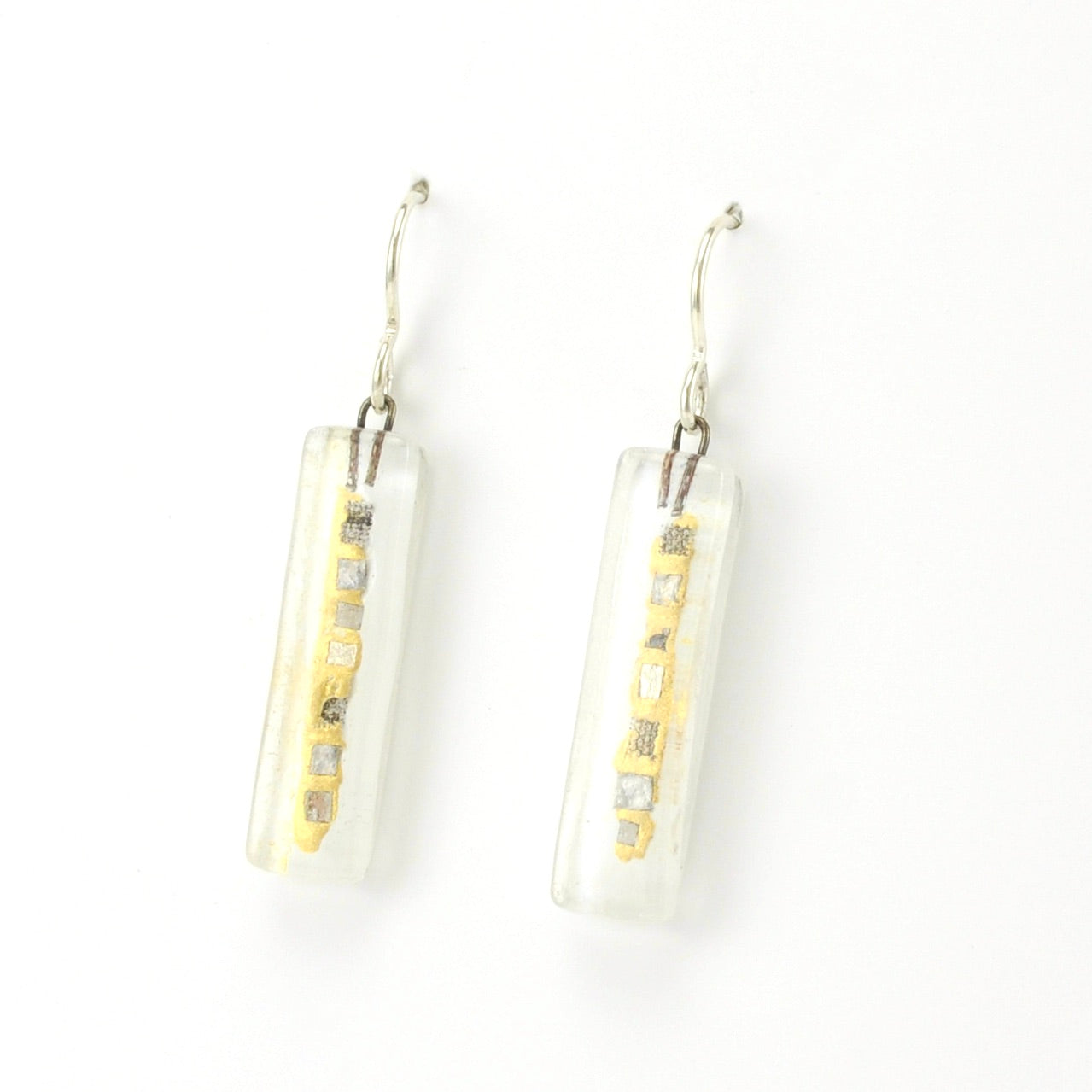 Side View Glass White Golden Phase Medium Bar Earrings