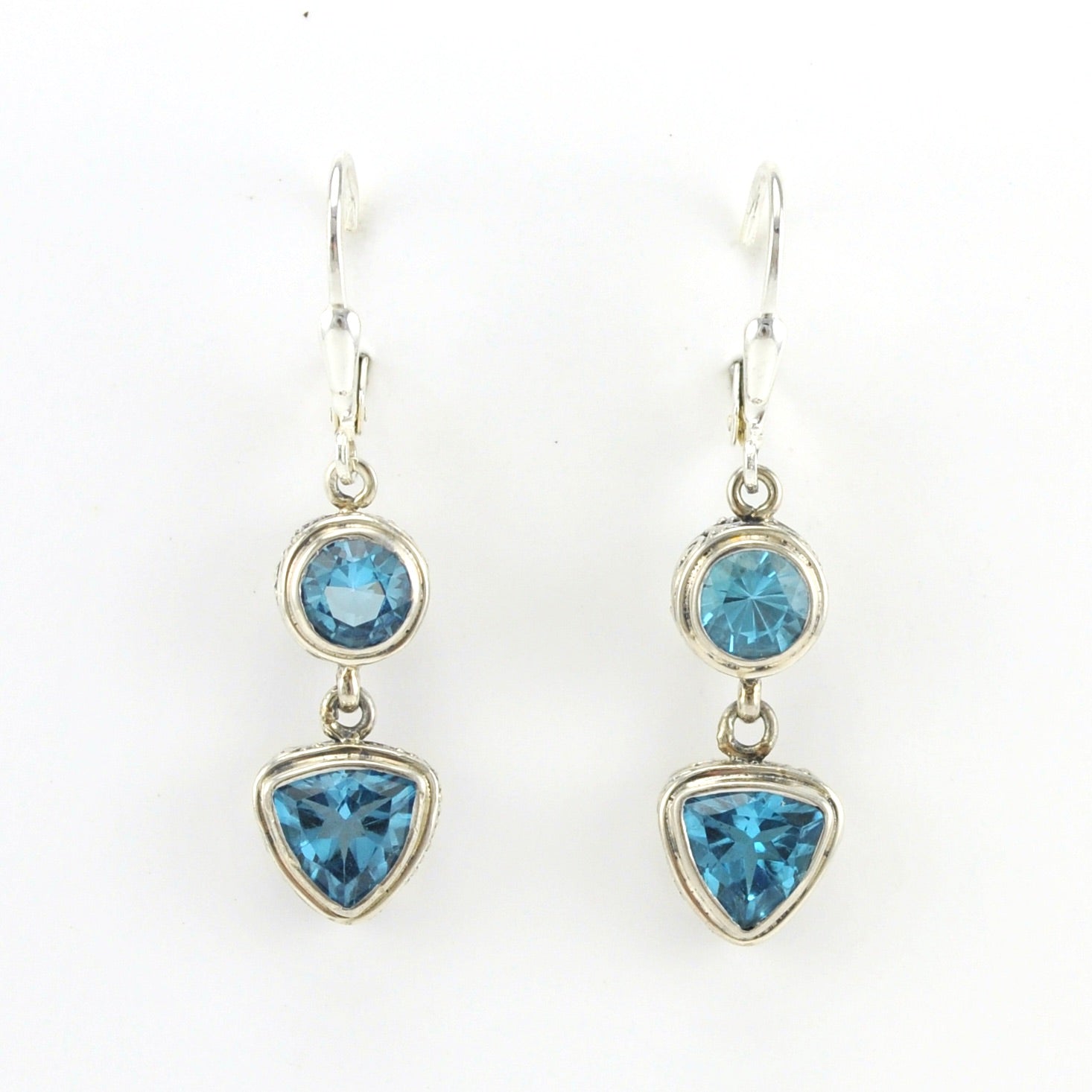 Alt View Sterling Silver Blue Topaz Round Trillion Bali Dangle Earrings