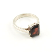 Side View Sterling Silver Garnet 7x9mm Prong Set Rectangle Ring