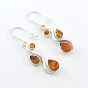 Sterling Silver Amber 3 Stone Squiggle Earrings