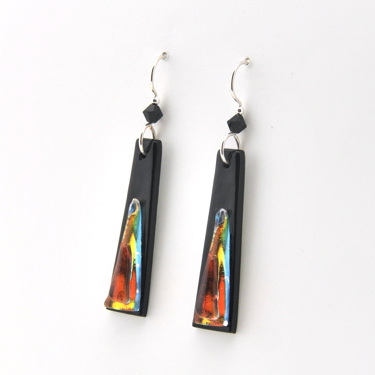 Coral Fused Glass Elongated Trapezoid Earrings