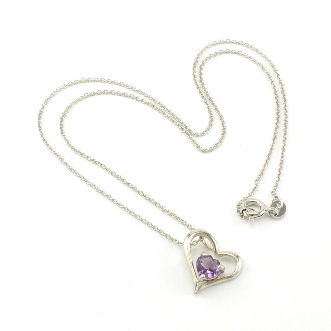 Sterling Silver Amethyst Heart within Heart Necklace