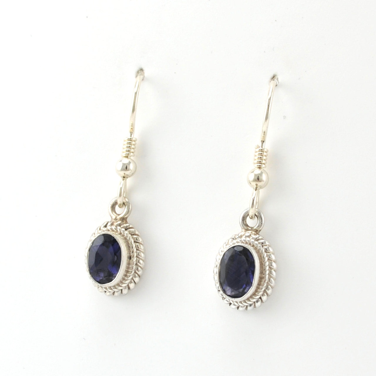 Side View Sterling Silver Iolite 5x7mm Oval Dangle Earrings