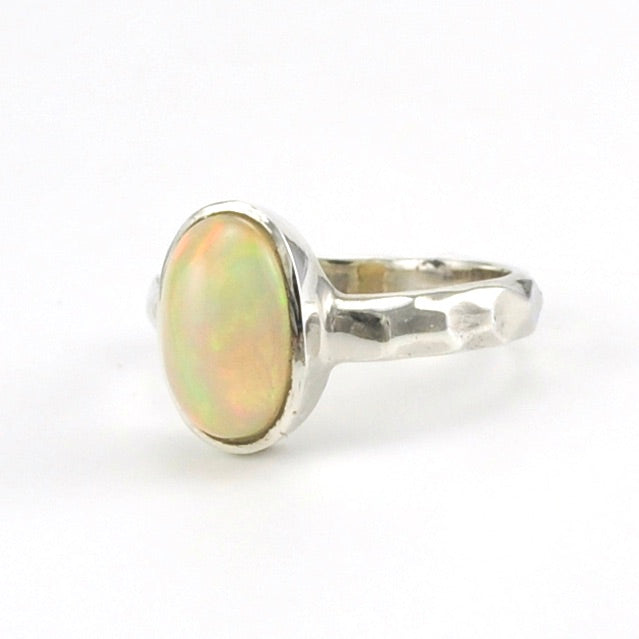 Side View Sterling Silver Ethiopian Opal Long Oval Ring