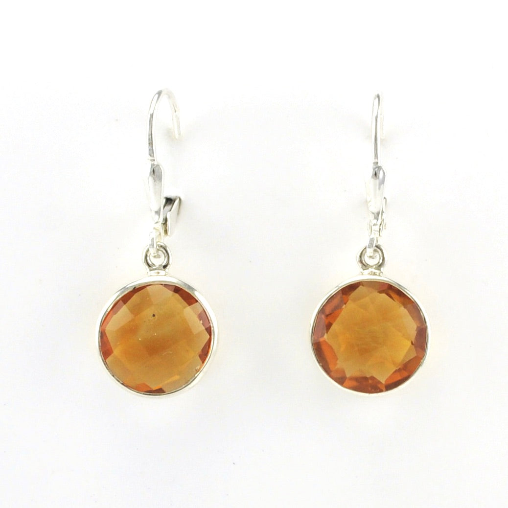 Alt View Sterling Silver Citrine 10mm Round Dangle Earrings