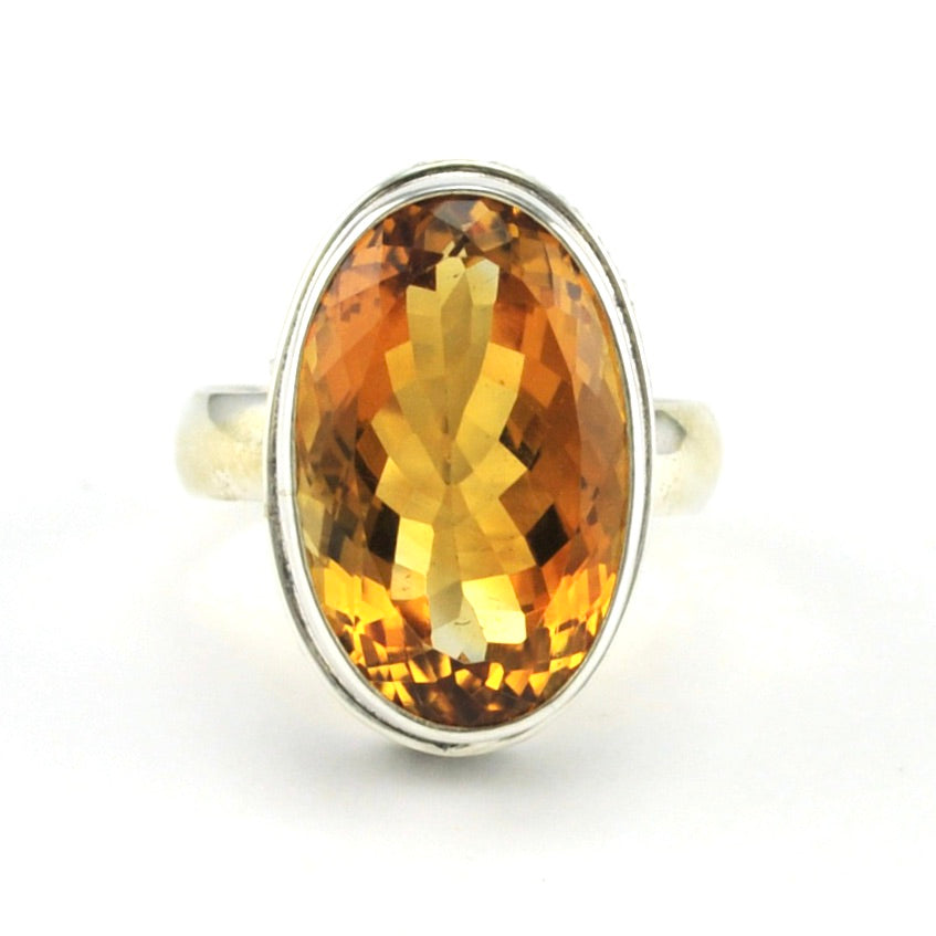 Sterling Silver Citrine 11x18mm Oval Bali Ring Size 7