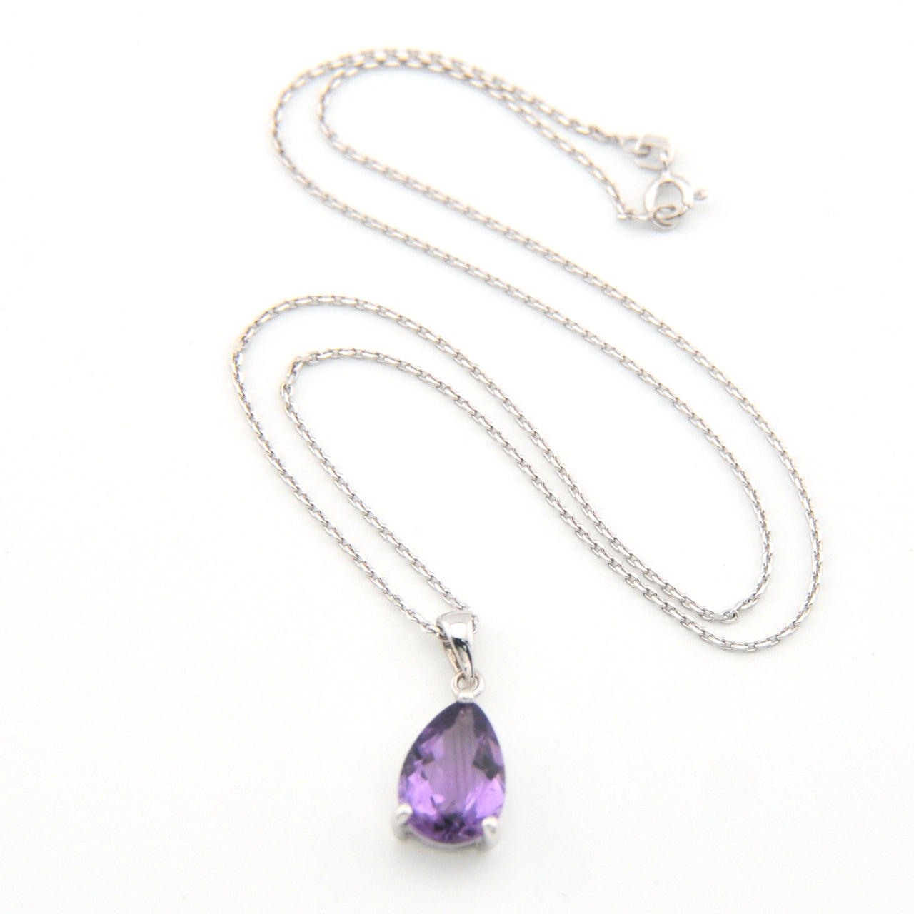 Sterling Silver Amethyst 10x14mm Tear Necklace