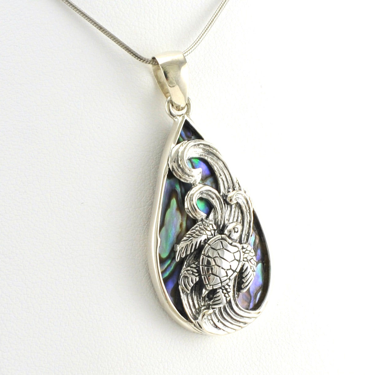 Alt View Sterling Silver Abalone Tear Sea Turtle Pendant