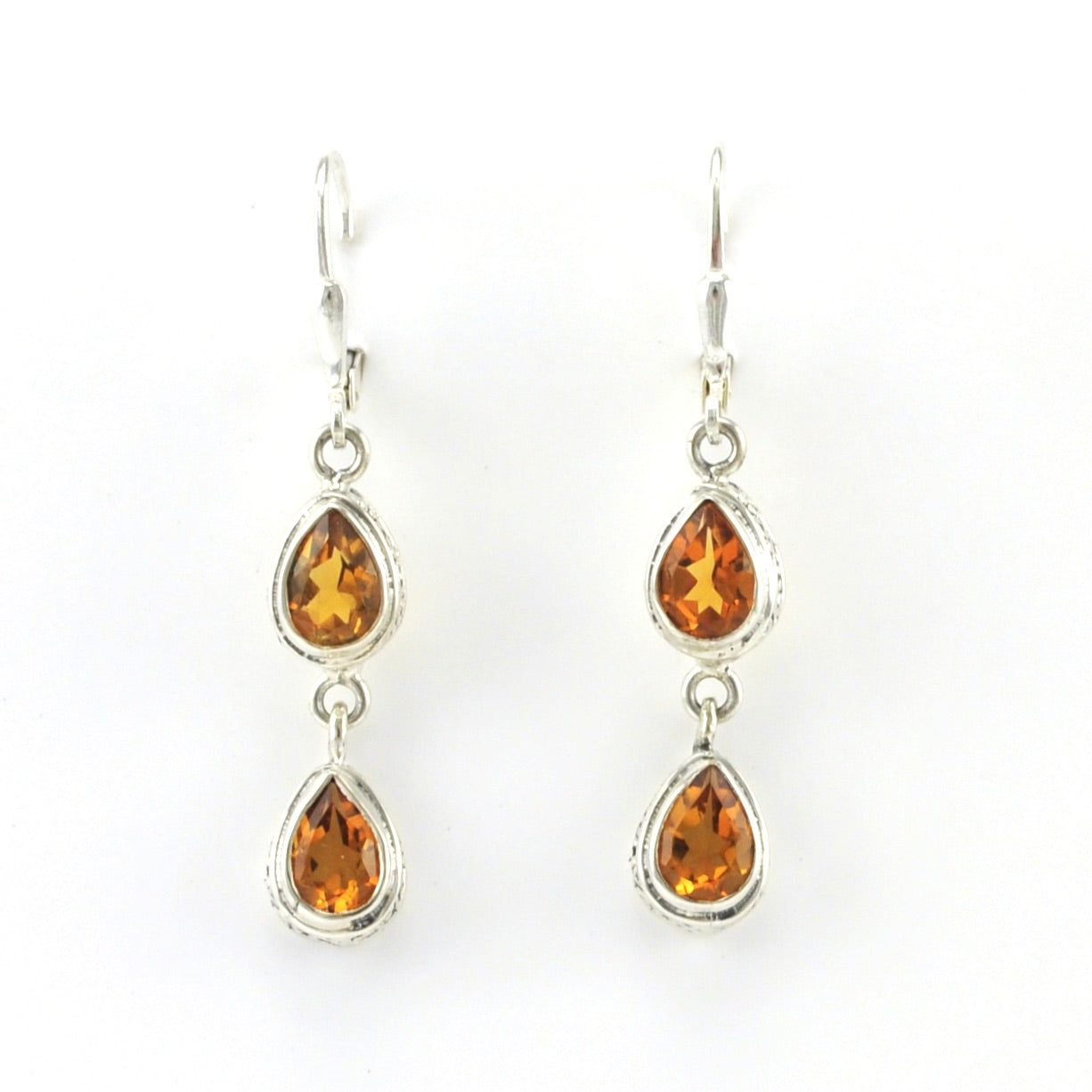 Alt View Sterling Silver Citrine 2 Tear Bali Dangle Earrings