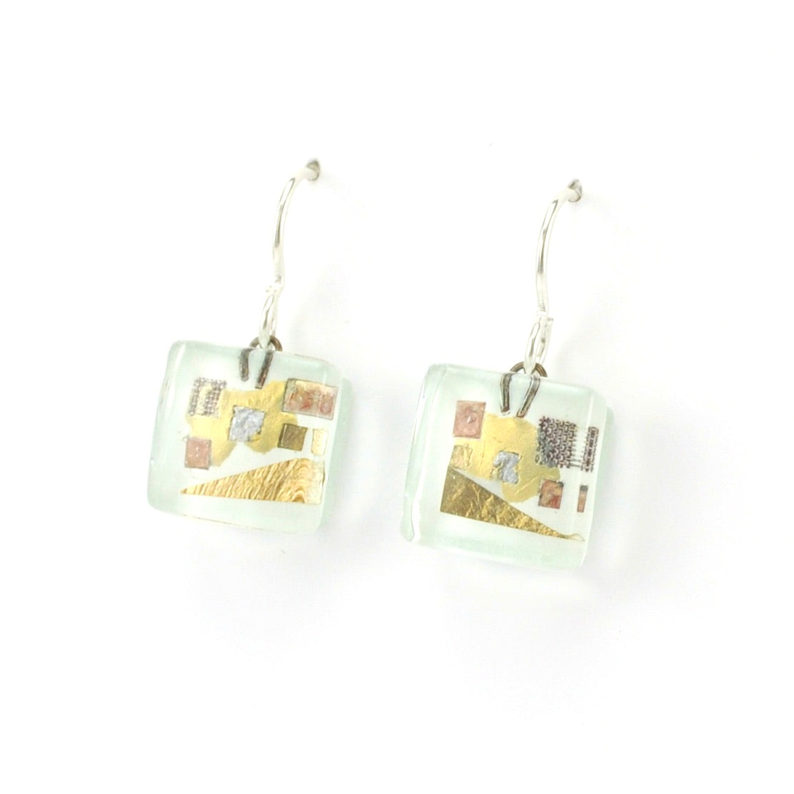 Side View Glass White Golden Phase Cube Earrings