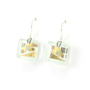Side View Glass White Golden Phase Cube Earrings