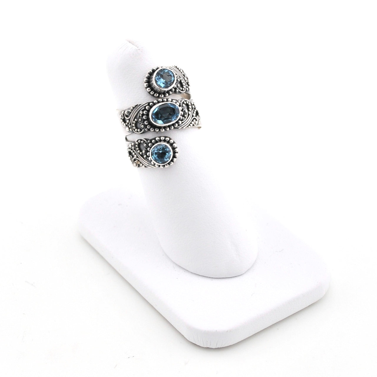 Sterling Silver Blue Topaz 3 Stone Spiral Ring Size 8