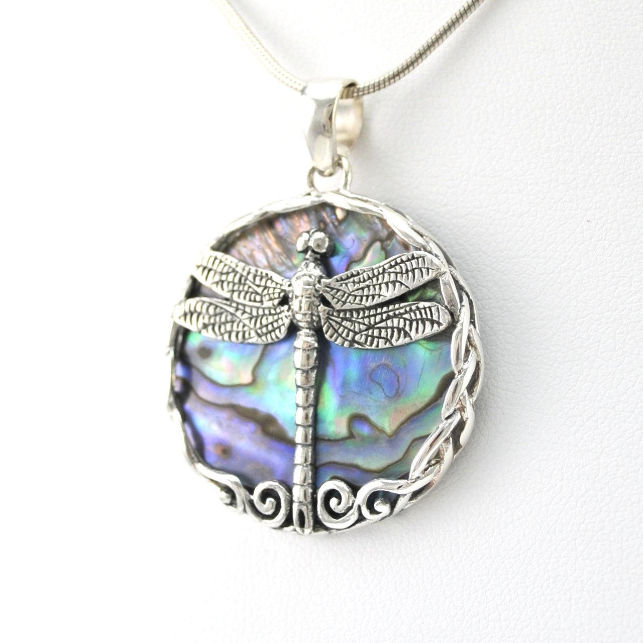 Silver Abalone Dragonfly Pendant