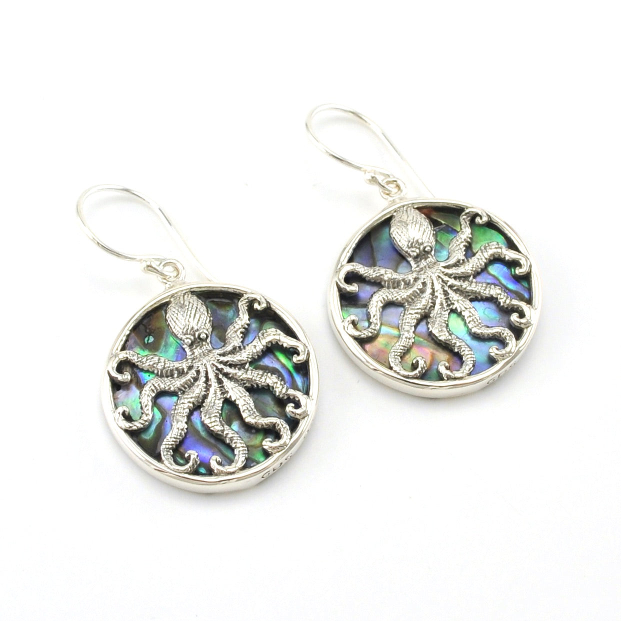 Sterling Silver Abalone Octopus Dangle Earrings