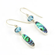 Sterling Silver Blue Topaz Abalone Dangle Earrings