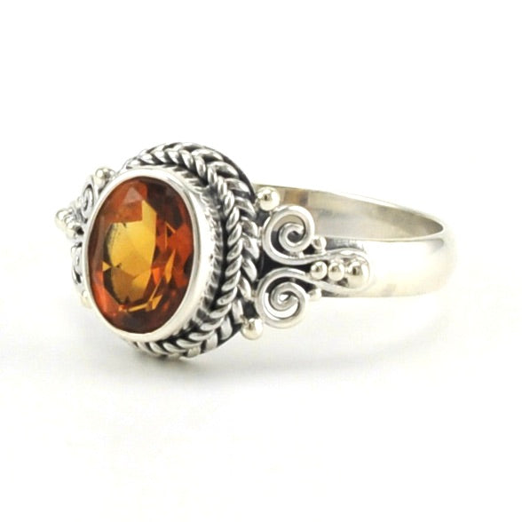 Sterling Silver Citrine 6x8mm Oval Bali Ring
