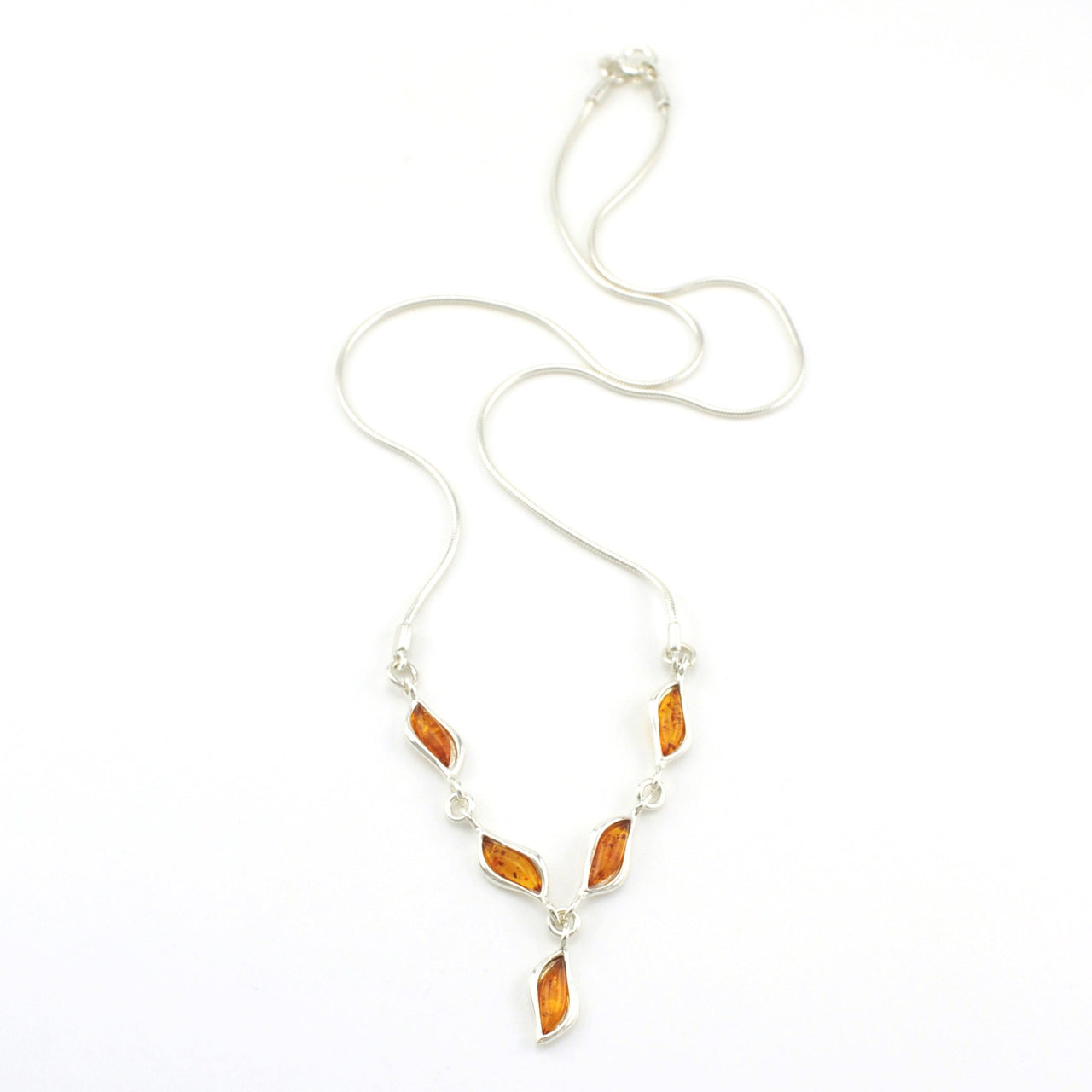 Sterling Silver Baltic Amber Wavy Marquise Necklace