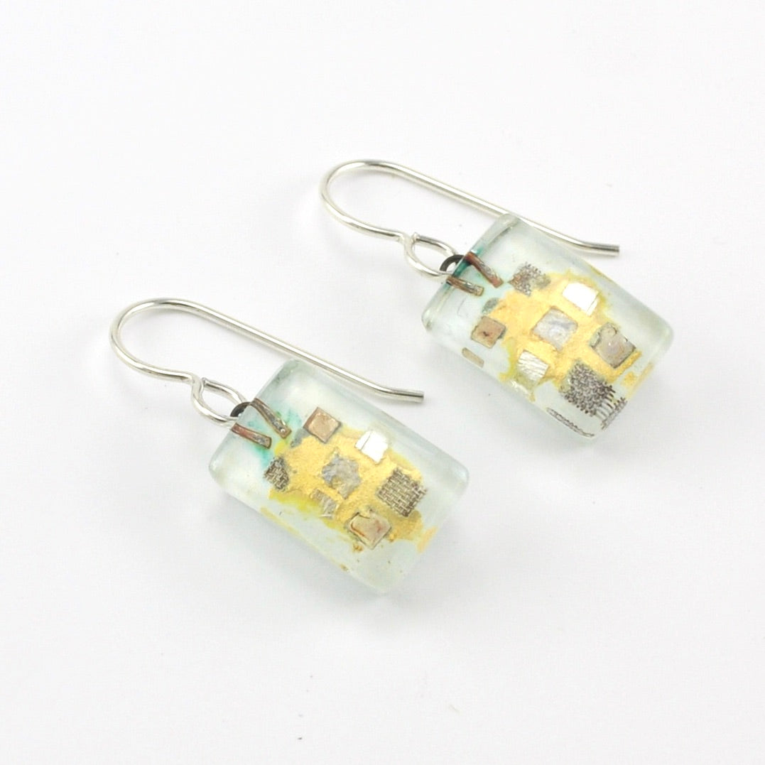 Glass White Golden Phase Earrings