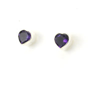 Sterling Silver Amethyst Heart Post Earrings