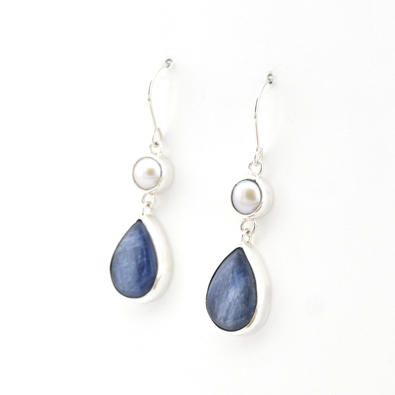 Sterling Silver Pearl Kyanite Dangle Earrings