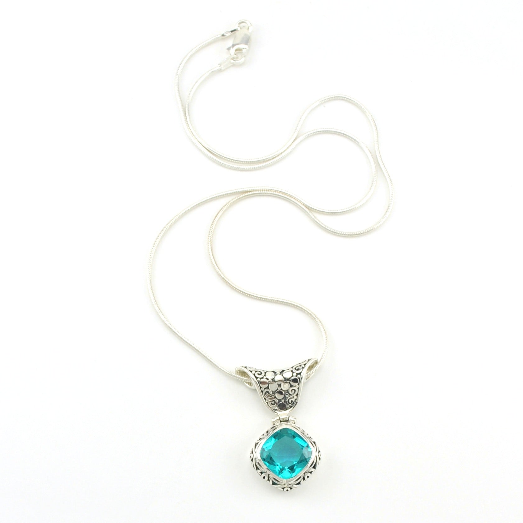 Sterling Silver Paraiba Quartz 10mm Offset Square Necklace