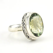 Side View Sterling Silver Green Amethyst 12x16mm Oval Bali Ring