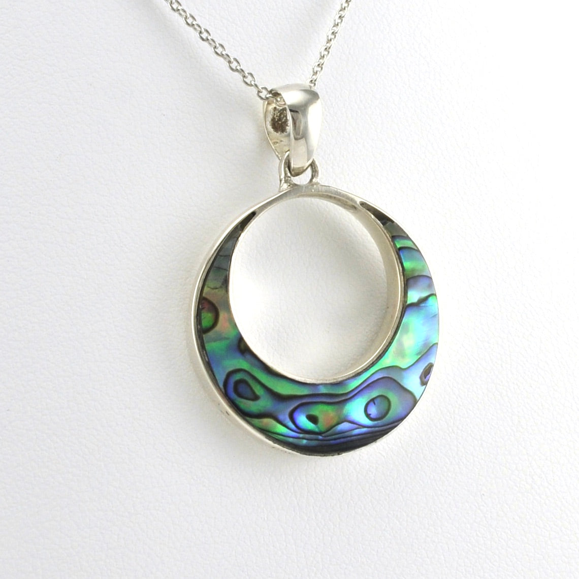 Alt View Sterling Silver Abalone Round Necklace