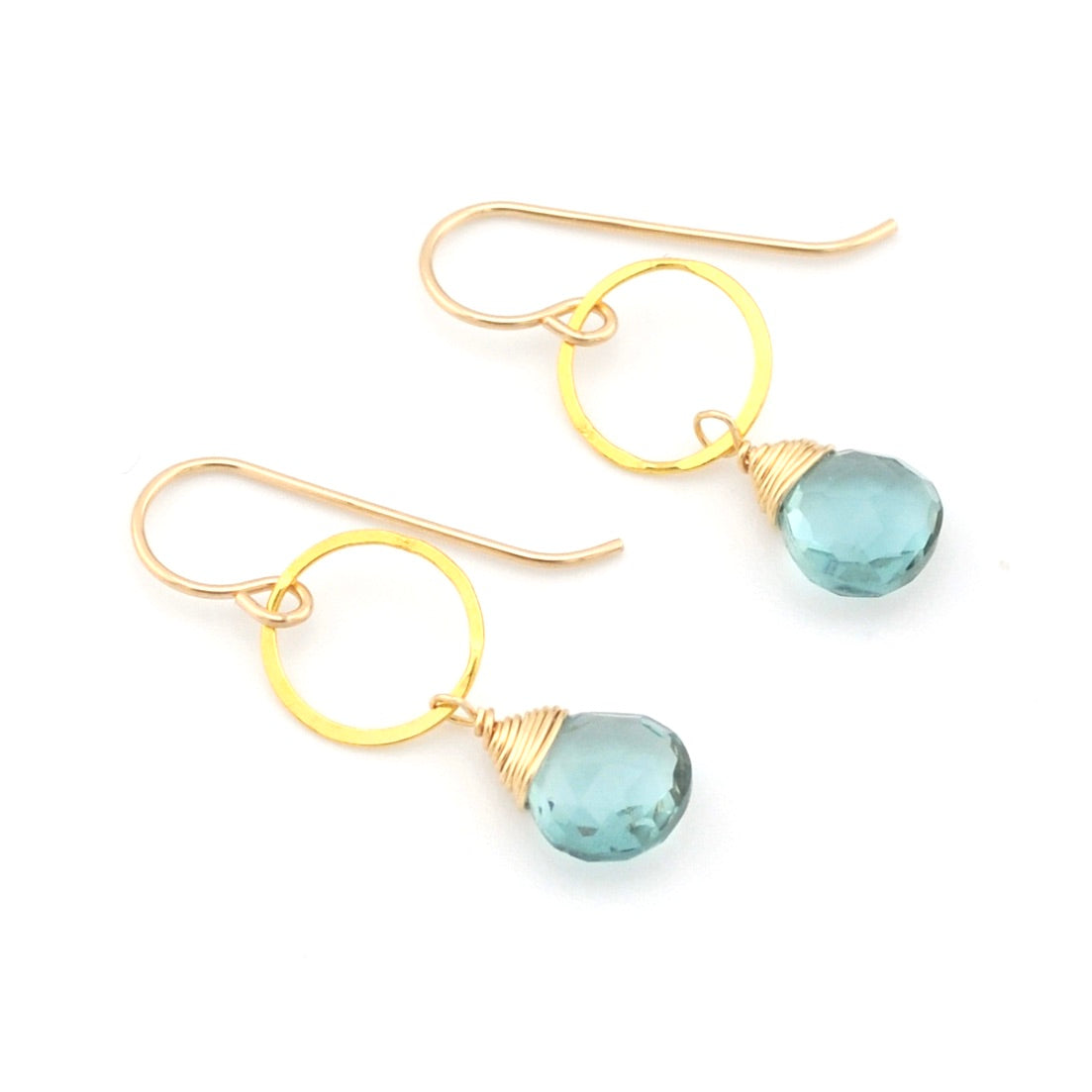 14k Gold Fill Round Link Aquamarine Earrings
